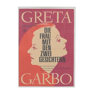 Vintage Greta Garbo The Woman with Two Faces Movie Poster by Moormann for Progress Film, 1962 For Sale