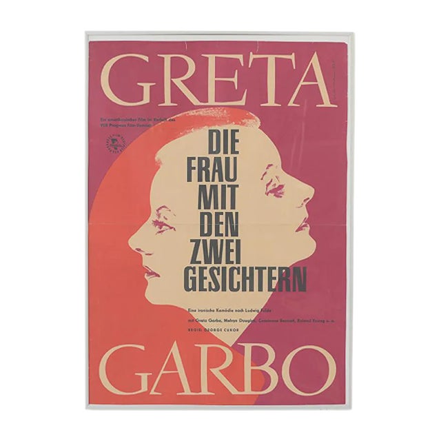 Vintage Greta Garbo The Woman with Two Faces Movie Poster by Moormann for Progress Film, 1962 For Sale