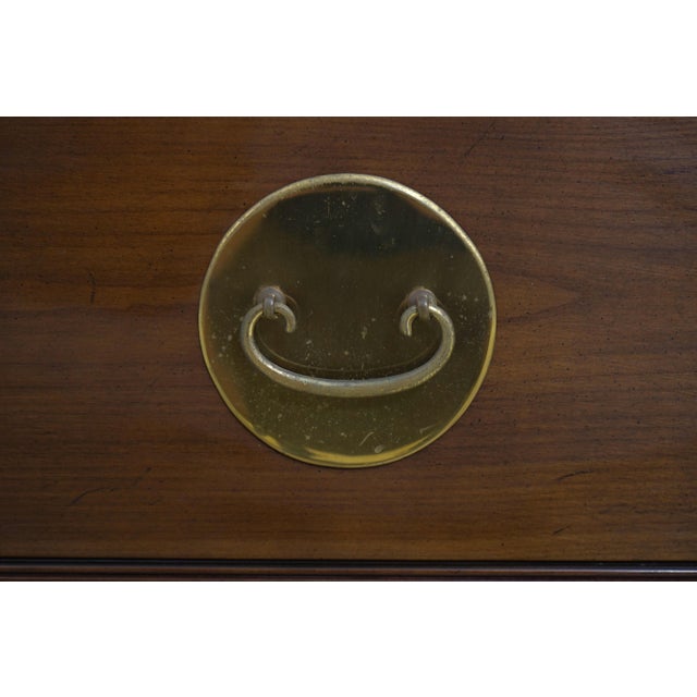 Baker 3 Drawer Cherry Oriental Campaign Style Chest For Sale - Image 12 of 17