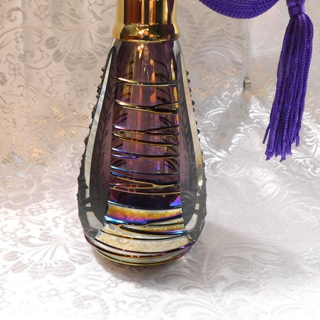 1980s Purple Art Glass Perfume Bottle With Matching Atomzier For Sale - Image 4 of 4