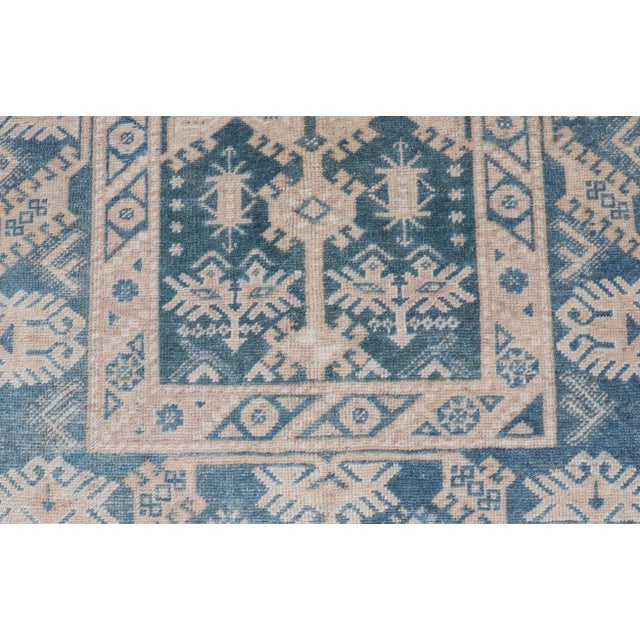 Cream Blue and Cream Turkish Oushak Rug Vintage With All-Over Motif Design 3'11"x6'3" For Sale - Image 8 of 10