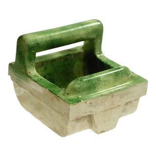 Vintage Green Marbleized Ceramic Flush Mount Soap Dish For Sale