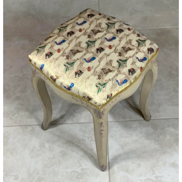 Vintage Gray and Gold Painted Wood Stool For Sale - Image 4 of 11