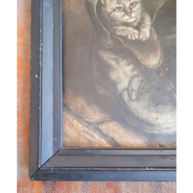 Early 20th Century 19th or 20th Century Folk Art Painting of Puss in Boots, Signed For Sale - Image 5 of 16