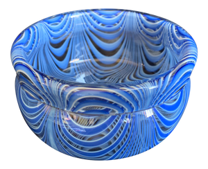 1960s Vintage Antonio Da Ros for Cenedese Murano “Zebrati” Blue Cased Glass Trinket Dish Bowl