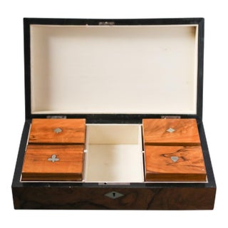 Antique Burlwood Poker Set With Bone Chips in Fitted Gaming Box, 1920s For Sale