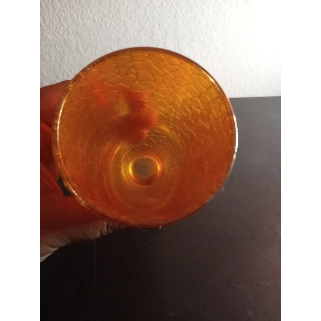 This is a vintage Jeannette Crackled Marigold Carnival Glass 5" Tumbler. Can be used as Bud Vase Procured at auction BOX 23