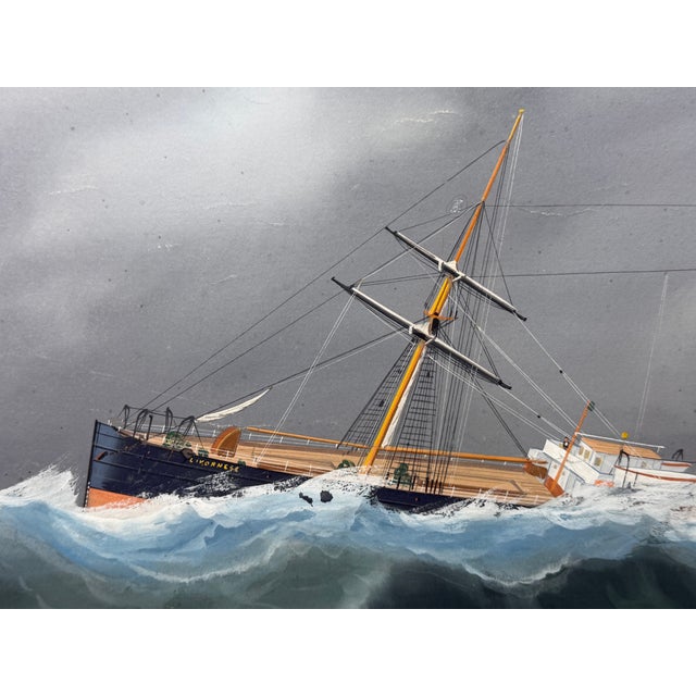 s.s. Livornese in Heavy Seas — Antique Marine Gouache Steam Sail Ship Portrait, Attributed to Luca Papaluca (Italian, 1890–1934) For Sale - Image 11 of 18