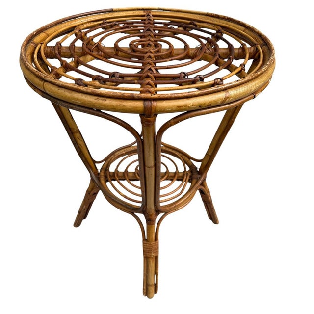 1950s Vintage French Rattan Side Table, 1950s For Sale - Image 5 of 18