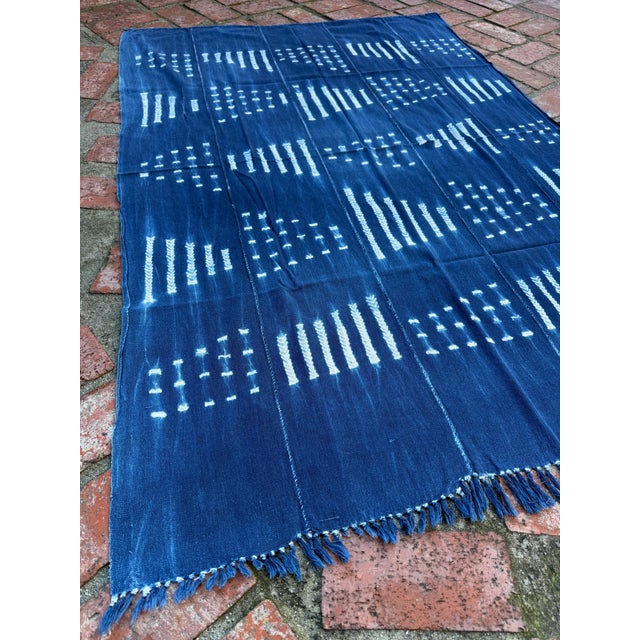 Textile Vintage African Indigo Denim Shibori Mudcloth 60” L X 42” W Textile | No. 116 For Sale - Image 7 of 8