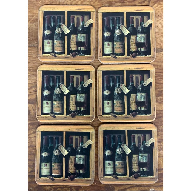 12 Pimpernel Coasters Wine Bottles Trompe l'Oeil Painting Raymond Campbell For Sale - Image 4 of 8