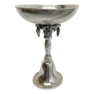 Large Neo-Classical Silverplated Brass Footed Bowl with Grape Decoration, 1940s For Sale