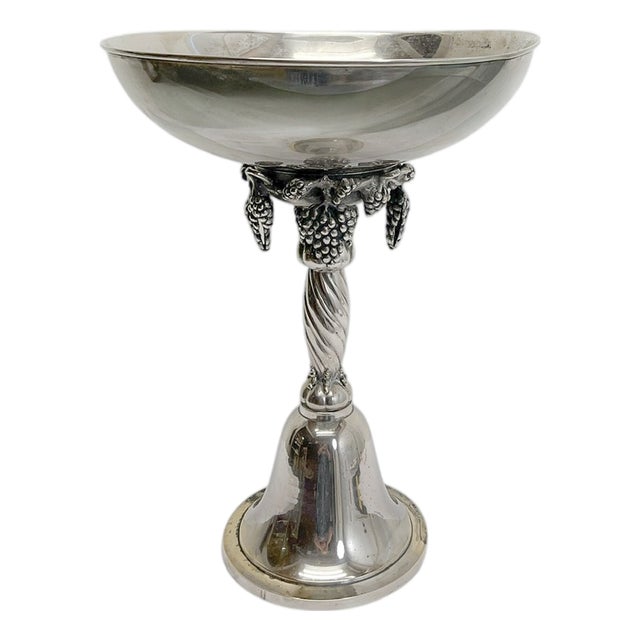 Large Neo-Classical Silverplated Brass Footed Bowl with Grape Decoration, 1940s For Sale