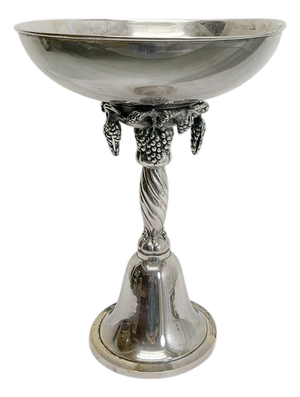Large Neo-Classical Silverplated Brass Footed Bowl with Grape Decoration, 1940s