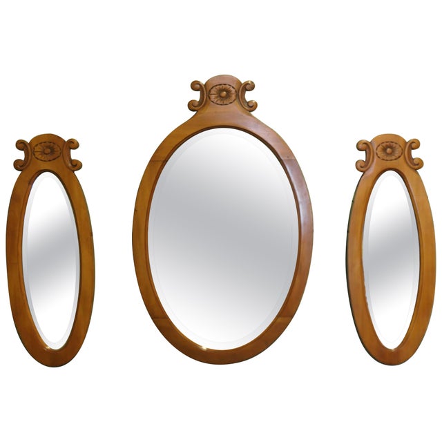 Oval Satin Walnut Wall Mirrors, Set of 3 For Sale - Image 6 of 6