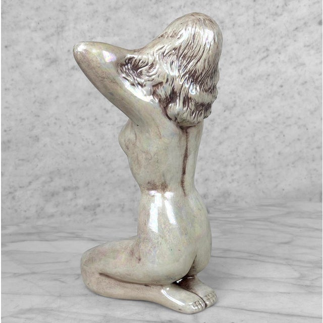 1980s Vintage 12" Art Deco Nude Women Iridescent Ceramic Sculpture For Sale - Image 5 of 9
