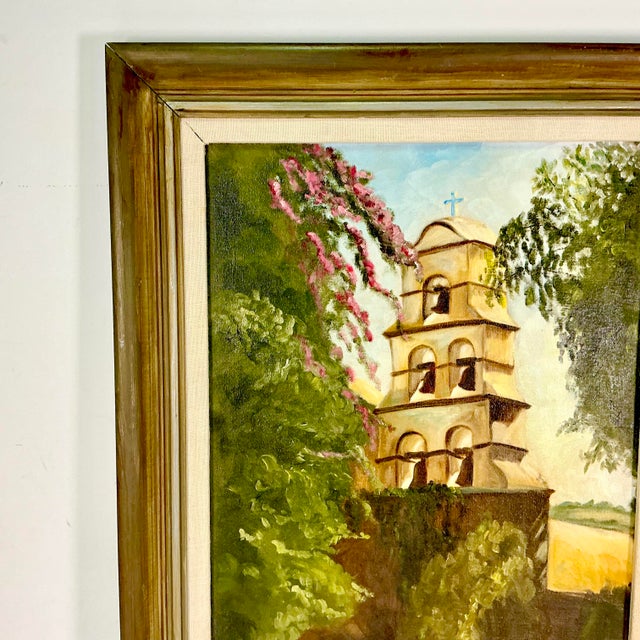 Asparagus 1982 Vintage Impressionist Landscape Architecture Bell Tower Original Oil Painting by Kay McCrabb For Sale - Image 8 of 12