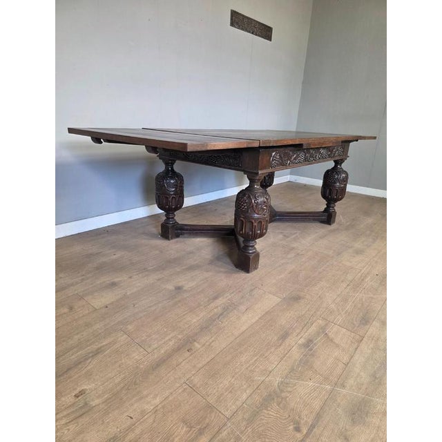 Large Antique Elizabethan Style Oak Extending Table For Sale - Image 5 of 9