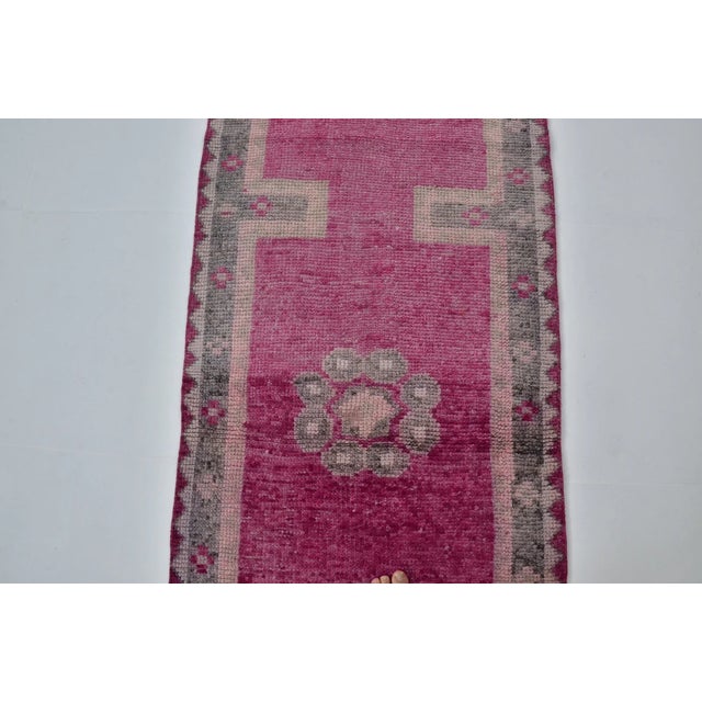 Turkish Mid 20th Century Oushak Purple Handknotted Wool Runner For Sale - Image 3 of 10