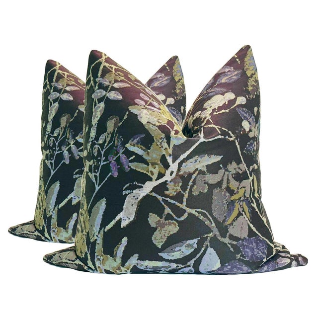 2020s Botanical Brocade Pillows in Deep Plum - A Pair For Sale - Image 5 of 6