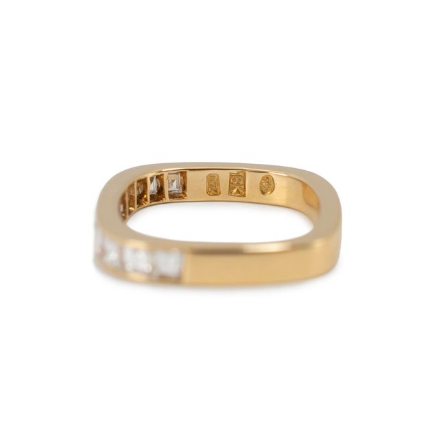 Metal Vintage Swiss 18k Yellow Gold 1.12ct Square Cut Baguettes Diamonds Band Ring, Size 5 For Sale - Image 7 of 9