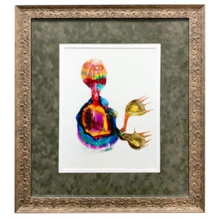 Jules Perahim, Jules Perahim Surrealism Oil Painting on Paper Romanian French Surrealist Figure, 1965 For Sale