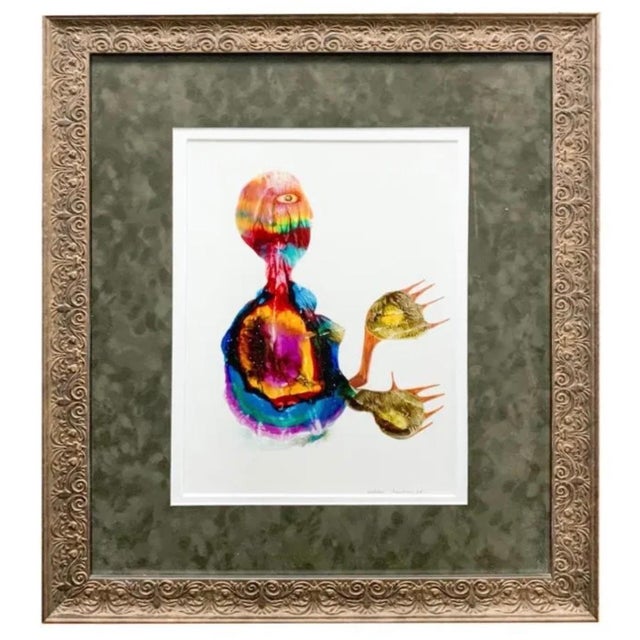 Jules Perahim, Jules Perahim Surrealism Oil Painting on Paper Romanian French Surrealist Figure, 1965 For Sale