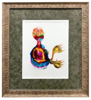 Jules Perahim, Jules Perahim Surrealism Oil Painting on Paper Romanian French Surrealist Figure, 1965