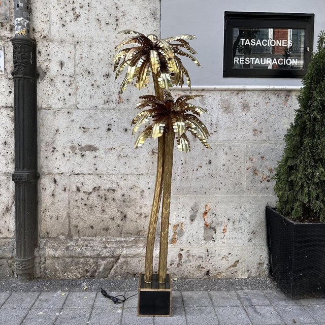 Palm Trees Floor Lamp in Gilt Brass by Christian Techoueyres for Maison Jansen, France, 1970s For Sale - Image 3 of 18