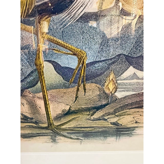 Vintage Blue Heron Lotus Framed Print For Sale - Image 4 of 4