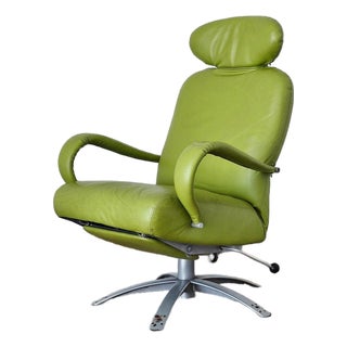 Percival Lafer Reclining Lounge Chair in Lime Green Leather | Made in Brazil | 2007 For Sale