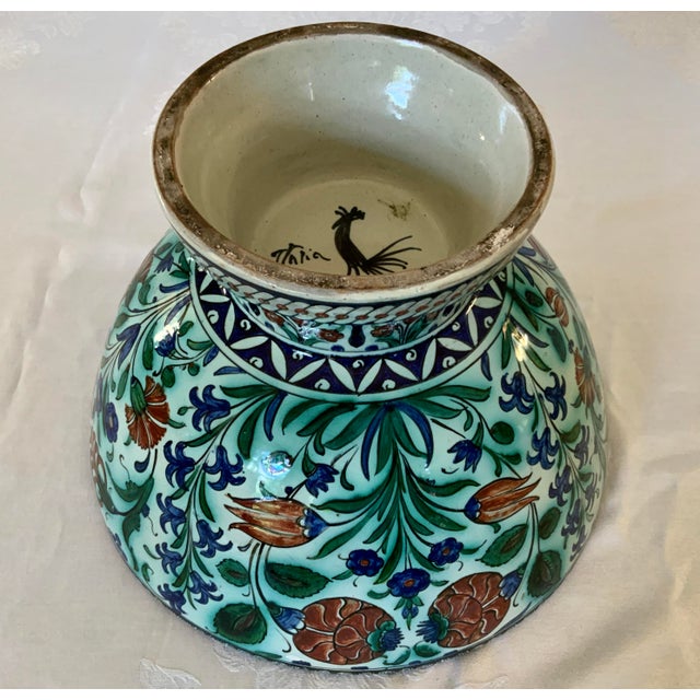 Green Large Cantagalli Iznik Style Footed Bowl / 19th Century, Italy For Sale - Image 8 of 12