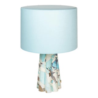 Stories of Italy Aquamarine Nougat Scallop Bucket Lamp with Pale Blue Lampshade For Sale