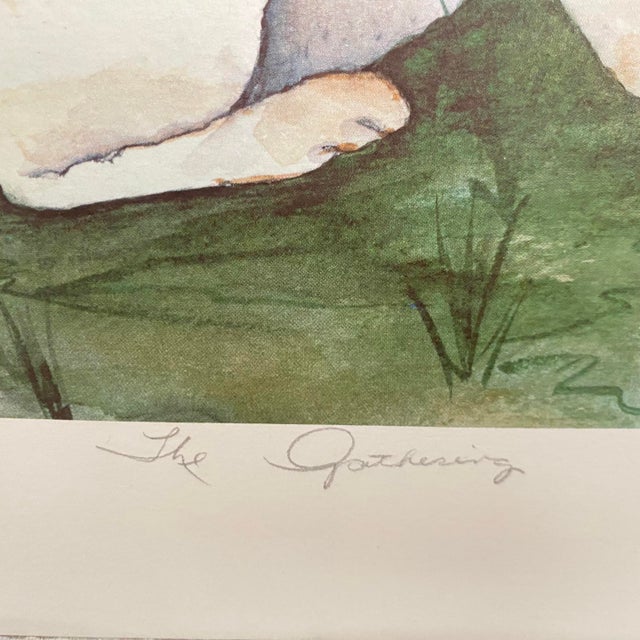 1980s White Bunnies "The Gathering" Signed and Numbered Lithograph by Grace Feyock For Sale - Image 5 of 5