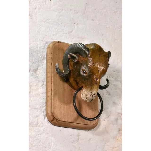 Wood Antique French Rams Head from Butchers Shop, 19th Century For Sale - Image 7 of 9