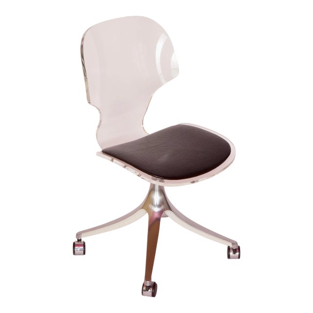 1970s Lucite and Aluminum Based Swivel Office Chair by Hill Manufacturing For Sale