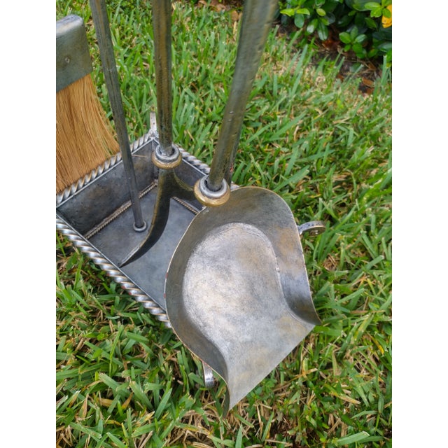 Metal Gold Silver Forged Iron Maitland Smith Style FirePlace Accessory Set Tools 4 Piece For Sale - Image 7 of 13