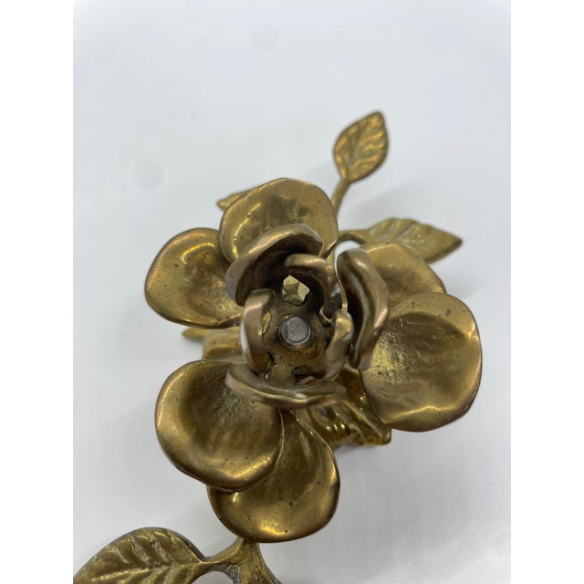 Metal Vintage Brass Rose Candle Holder With Pedals For Sale - Image 7 of 7