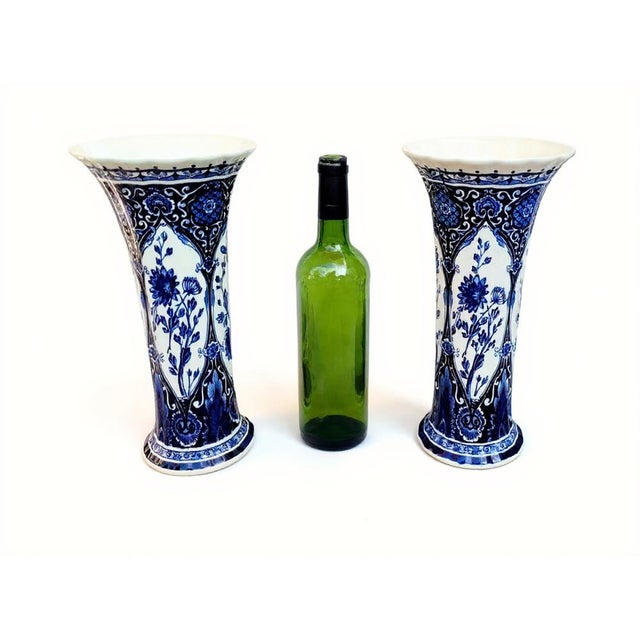 Delft Blue Pottery Trumpet Vases from Boch Royal Sphinx Maastricht, Holland, 1960s, Set of 2 For Sale - Image 13 of 18