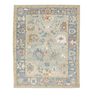 10 X 12 Hand-Knotted Modern Sultanabad – Slate Blue & Sage Wool Area Rug For Sale