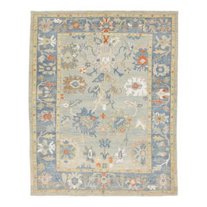 10 X 12 Hand-Knotted Modern Sultanabad – Slate Blue & Sage Wool Area Rug