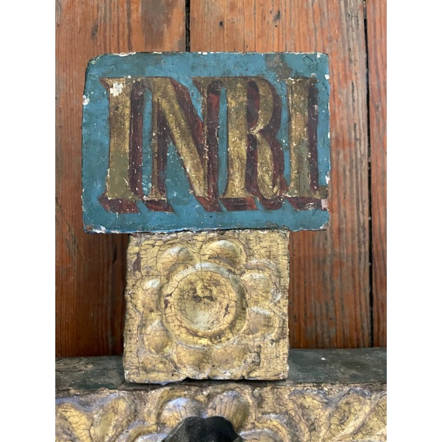 Gold 19th Century Gilt and Polychrome Crucifix With Portrait of the Virgin Mary For Sale - Image 8 of 10