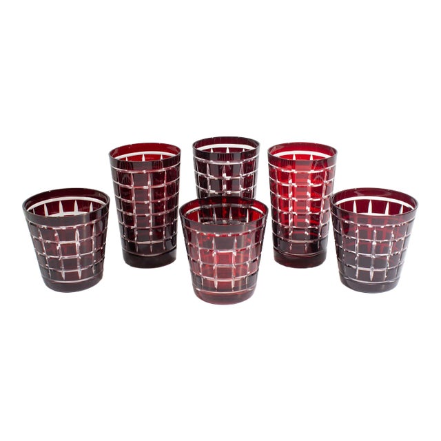 Red Cut to Clear Tumblers and Glasses For Sale