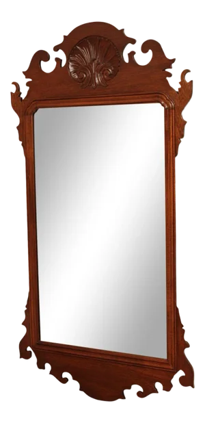 Chippendale Style Custom Crafted Solid Mahogany Shell Carved Beveled Mirror