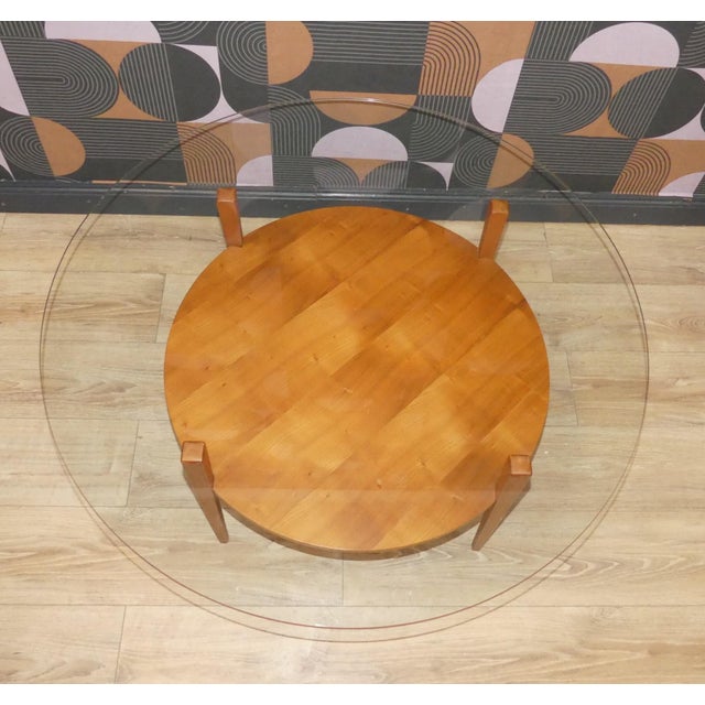 Mid-Century Moderm Coffee Table in Glass and Wood with Tapered Round Legs, 1960s For Sale - Image 4 of 16