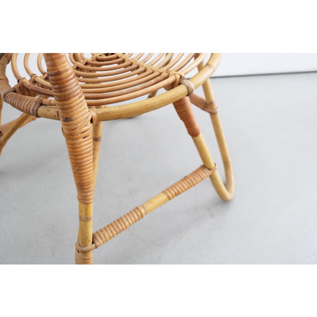 Brown Mid-Century Modern Bamboo Highback Chairs with Side Table, 1960s, Set of 3 For Sale - Image 8 of 11