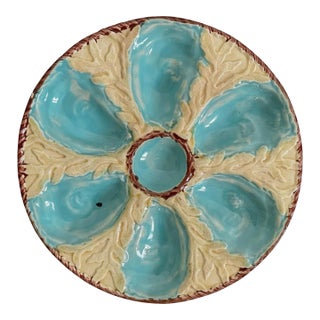 19th C. English Fielding Majolica Oyster Plate For Sale