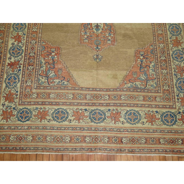 Early 20th Century 20th Century Camel Orange Blue Color Persian Open Medallion Room Size Rug - 7'6" x 9'8" For Sale - Image 5 of 6