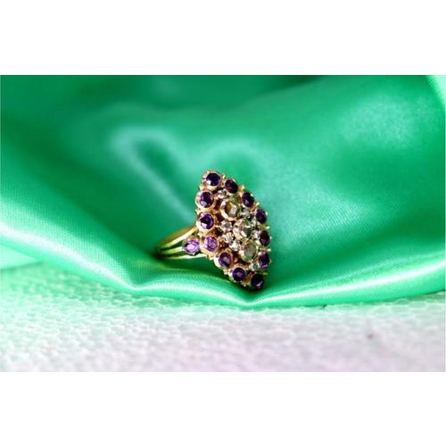 Gold Ring with Rose Cut Diamonds and Violet Amethysts For Sale - Image 5 of 9