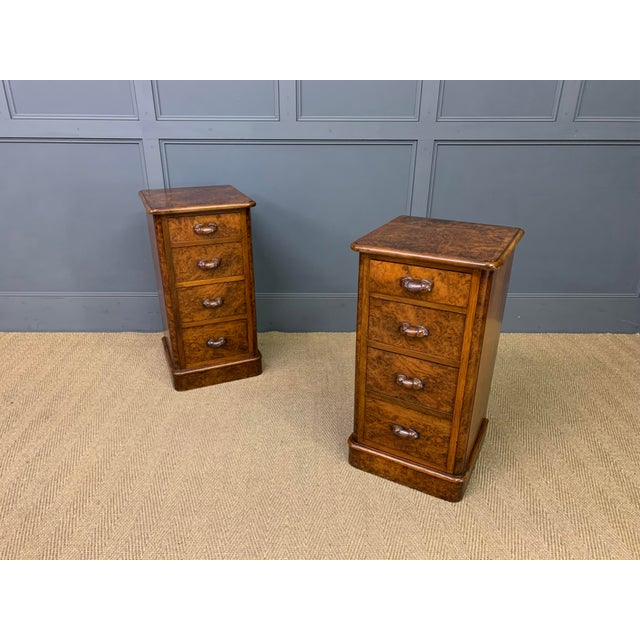 Wood Victorian Burr Walnut Bedside Chests, 1875, Set of 2 For Sale - Image 7 of 12